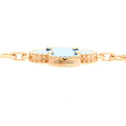 Van Cleef & Arpels 18K Yellow Gold Blue Agate 10 Motifs Vintage Alhambra Necklace 4 of 6