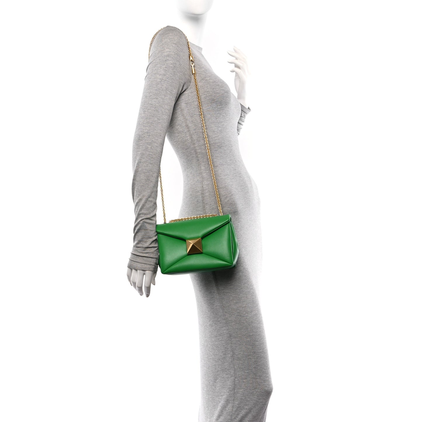 Nappa One Stud Chain Clutch Gea Green
