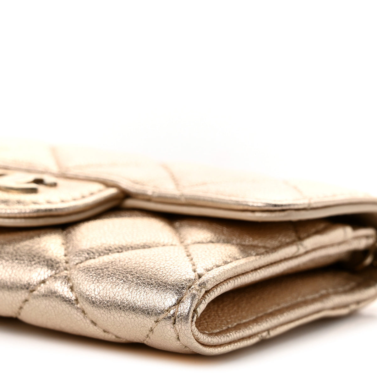 Metallic Lambskin Quilted Belt Bag Gold