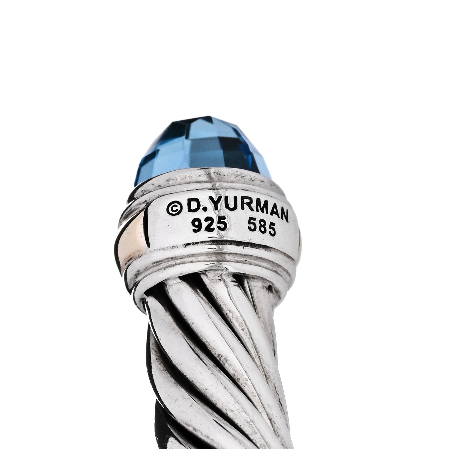 David Yurman Sterling Silver 14K Yellow Gold Blue Topaz 7mm Cable Classics Bracelet 3 of 3