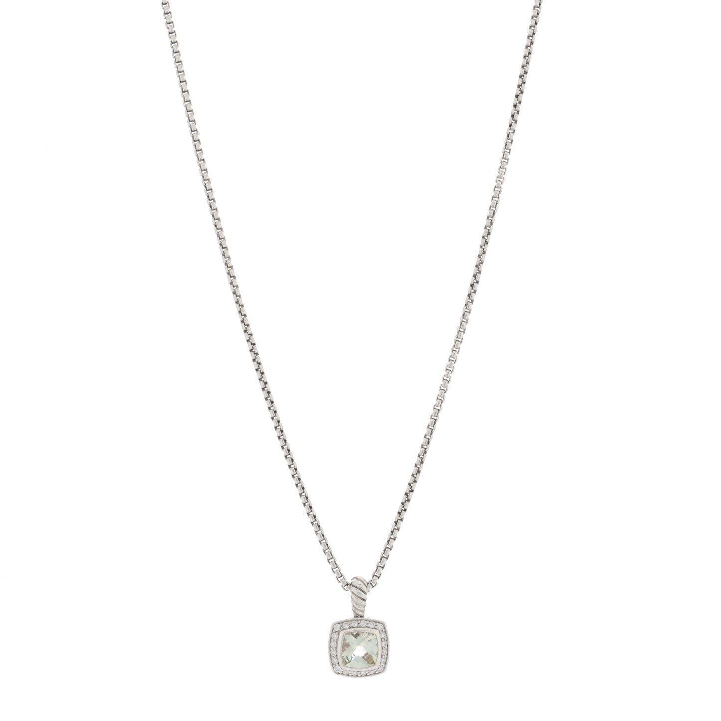 Sterling Silver Diamond Prasiolite 7mm Petite Albion Pendant Necklace