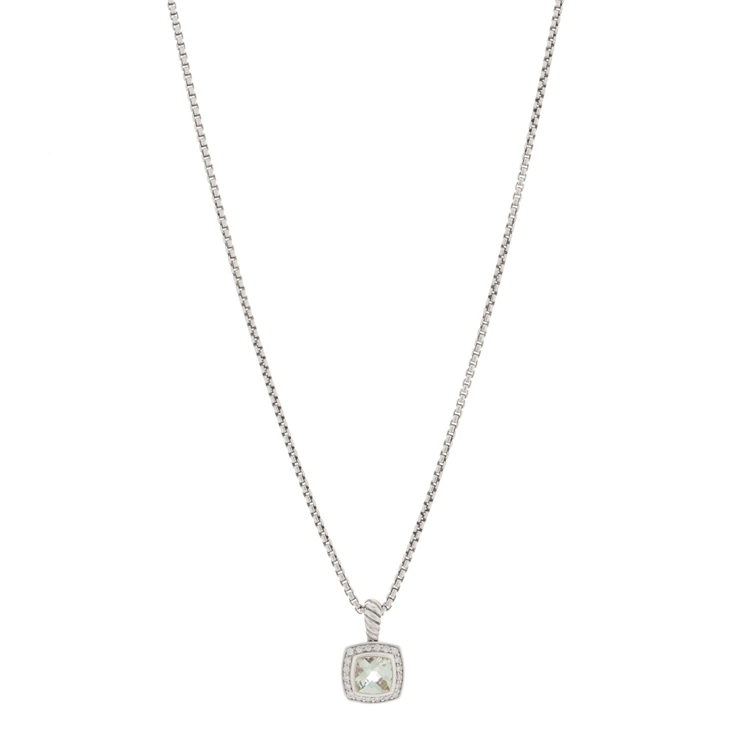 David Yurman Sterling Silver Diamond Prasiolite 7mm Petite Albion Pendant Necklace 1 of 5