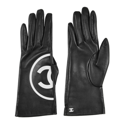 Chanel Lambskin CC Gloves 7.5 Black 1 of 5