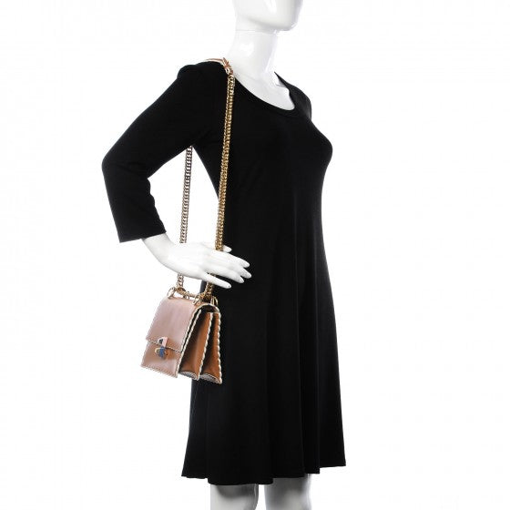 Vitello Liberty Scalloped Studded Small Kan I Shoulder Bag Caramello