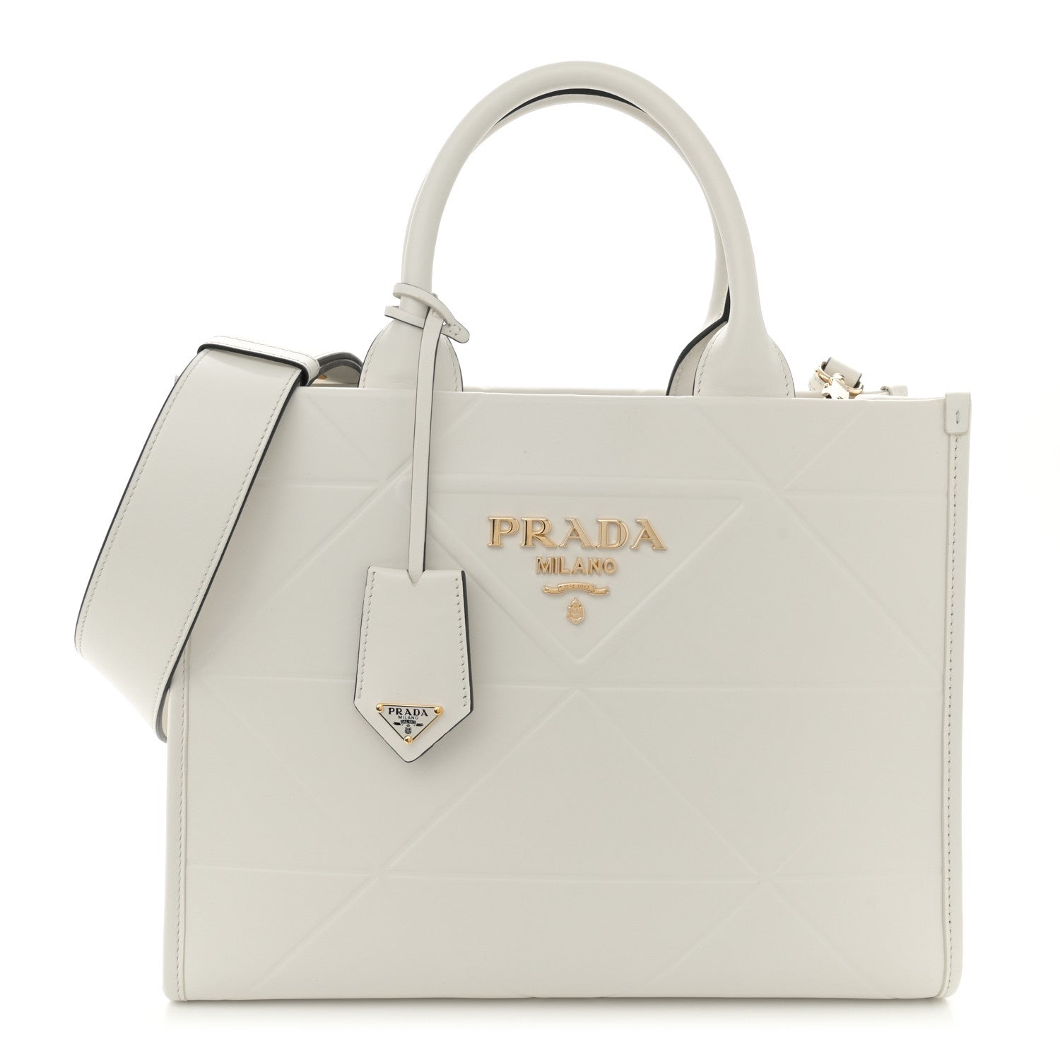 Prada Soft Calfskin Triangolo Symbole Embossed Small White 1 of 10