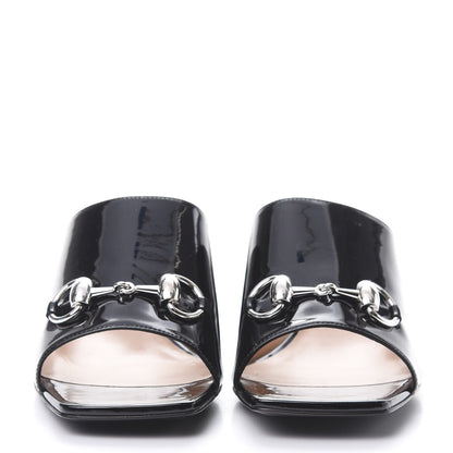 Gucci Patent Lexi Horsebit Mid-Heel Slide Sandals 37.5 Black 2 of 8