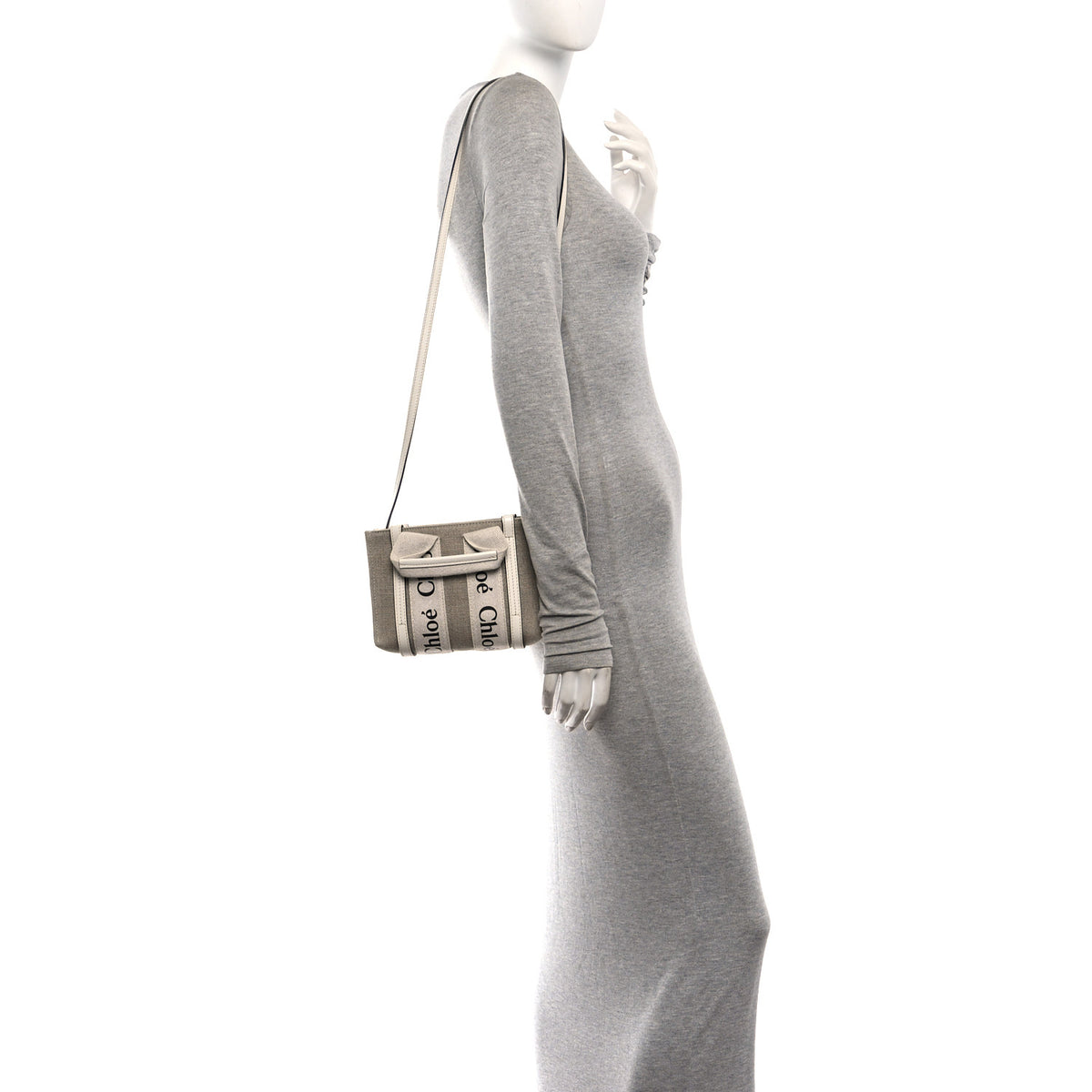 Chloe Cotton Calfskin Mini Woody Ribbon Tote White Light Brown 2 of 10