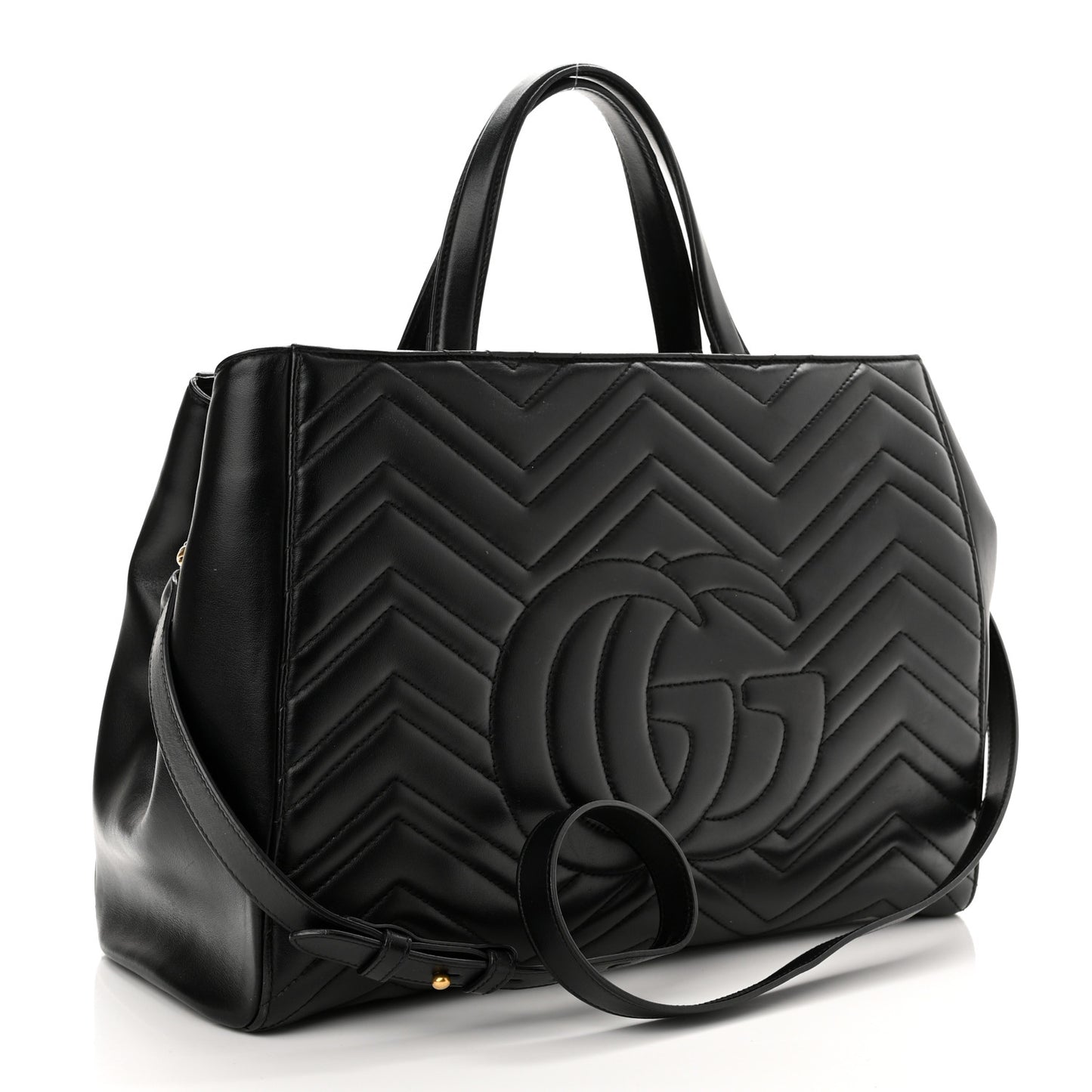 Calfskin Matelasse Medium GG Marmont Tote Black