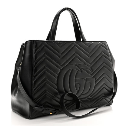 Gucci Calfskin Matelasse Medium GG Marmont Tote Black 3 of 11