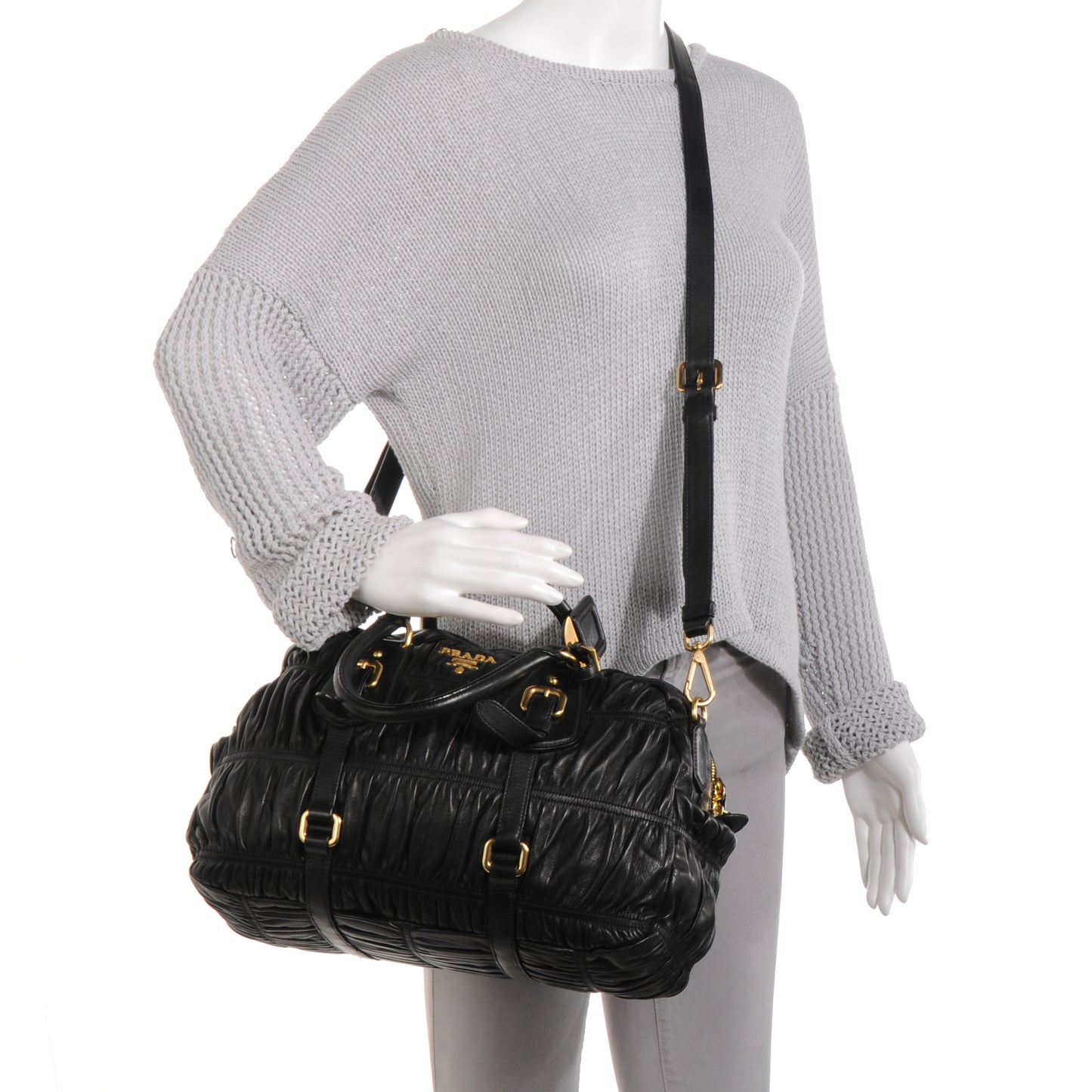 Nappa Leather Gaufre Bauletto Nero Black