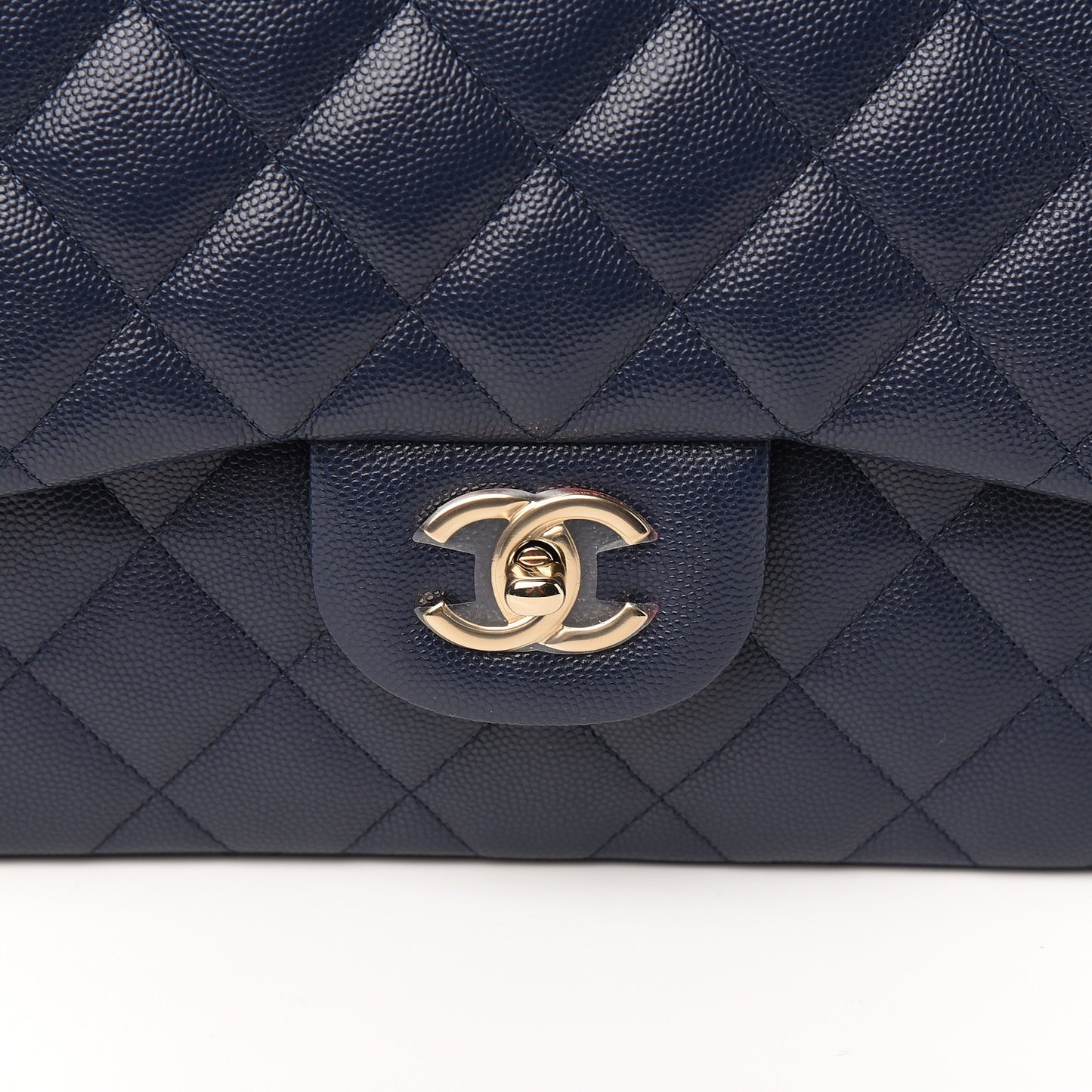 Caviar Quilted Jumbo Double Flap Navy Blue