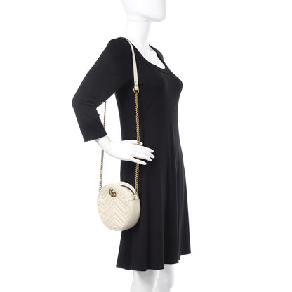 Gucci Calfskin Matelasse Mini GG Marmont Round Shoulder Bag White 2 of 10
