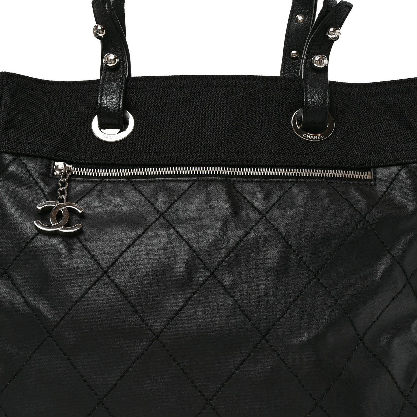 Coated Canvas Quilted Large Paris Biarritz Tote Black