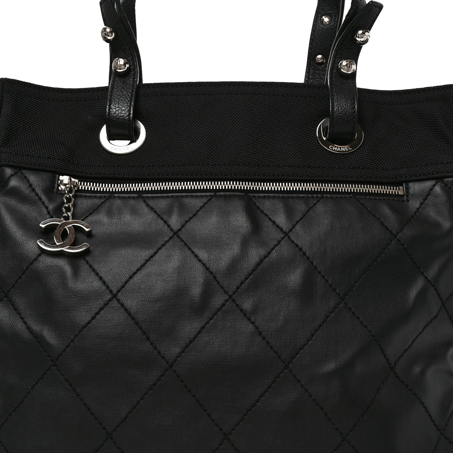 Chanel Coated Canvas Quilted Large Paris Biarritz Tote Black 8 of 10