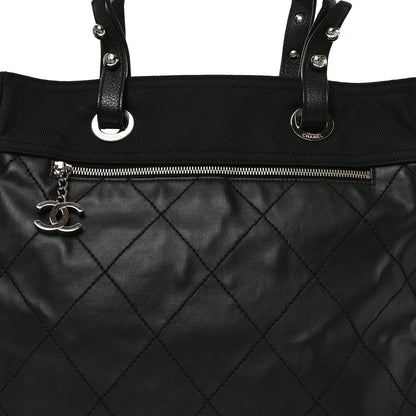 Chanel Coated Canvas Quilted Large Paris Biarritz Tote Black 8 of 10