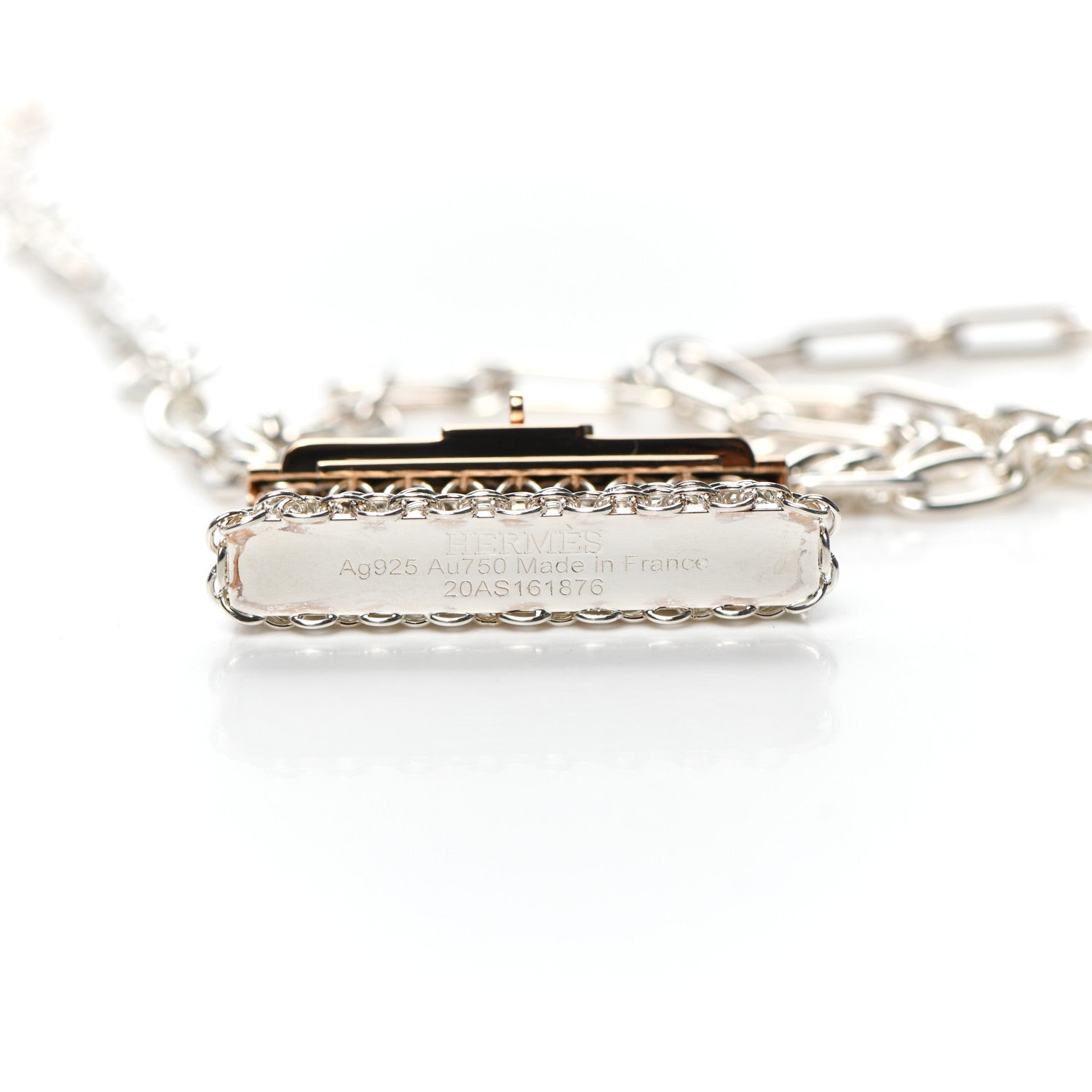 Hermes Sterling Silver 18K Rose Gold Precieux Kelly Long Necklace 4 of 5
