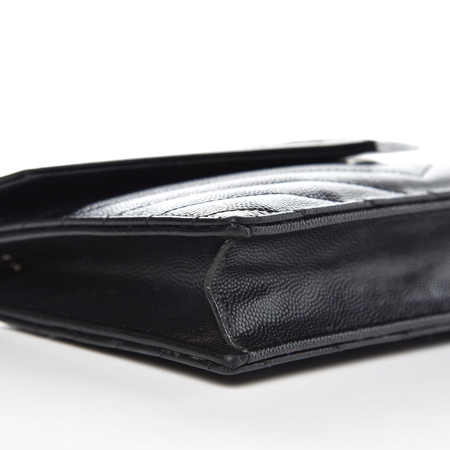 Grain De Poudre Matelasse Chevron Monogram Envelope Chain Wallet Black