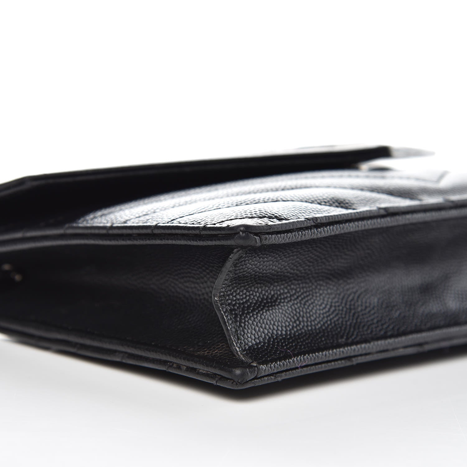 Saint Laurent Grain De Poudre Matelasse Chevron Monogram Envelope Chain Wallet Black 12 of 15