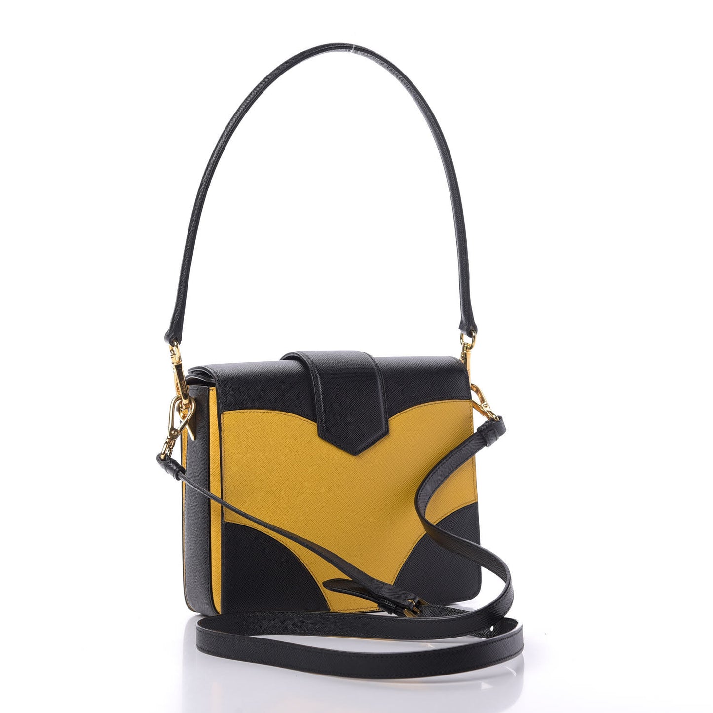 Saffiano Bi-Color Top Handle Bag Soleil Black