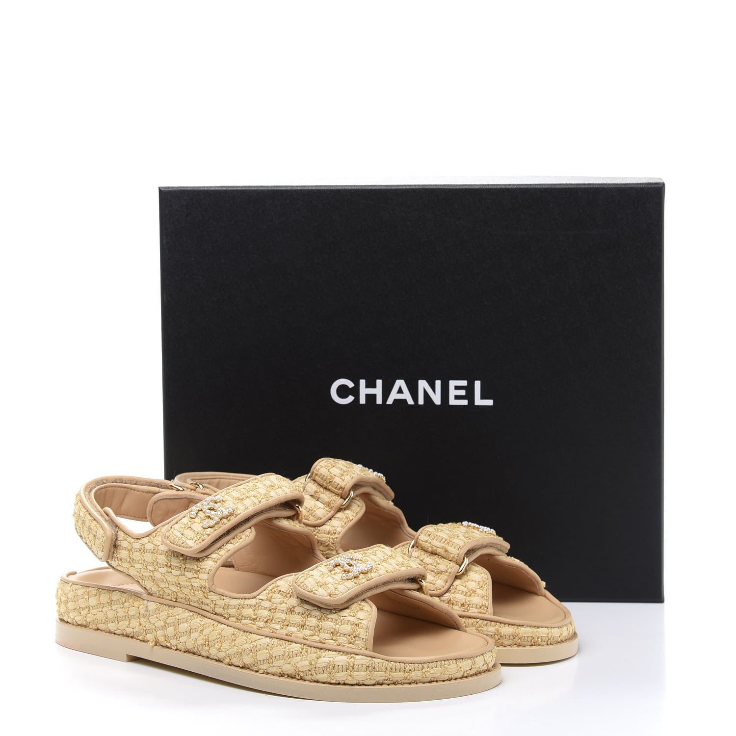 Chanel Braided Fabric Velcro Dad Sandals 38.5 Beige 9 of 9