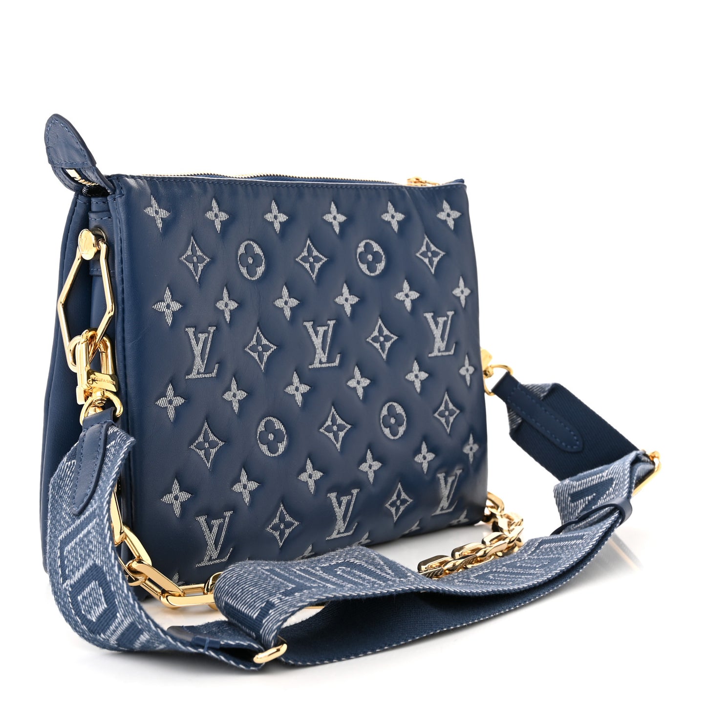 Lambskin Embossed Monogram Coussin PM Denim Blue