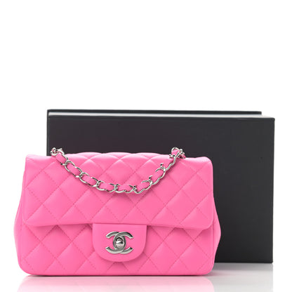 Chanel Lambskin Quilted Mini Rectangular Flap Neon Pink 11 of 11