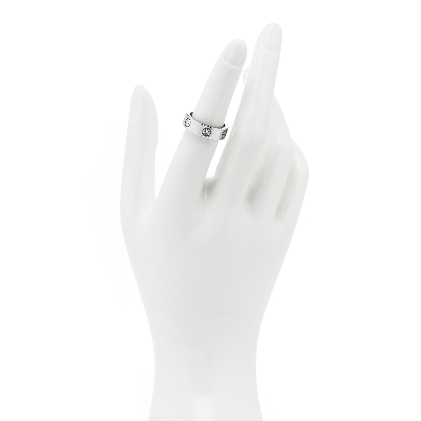 18K White Gold 3 Diamond 5.5mm LOVE Ring 52 6