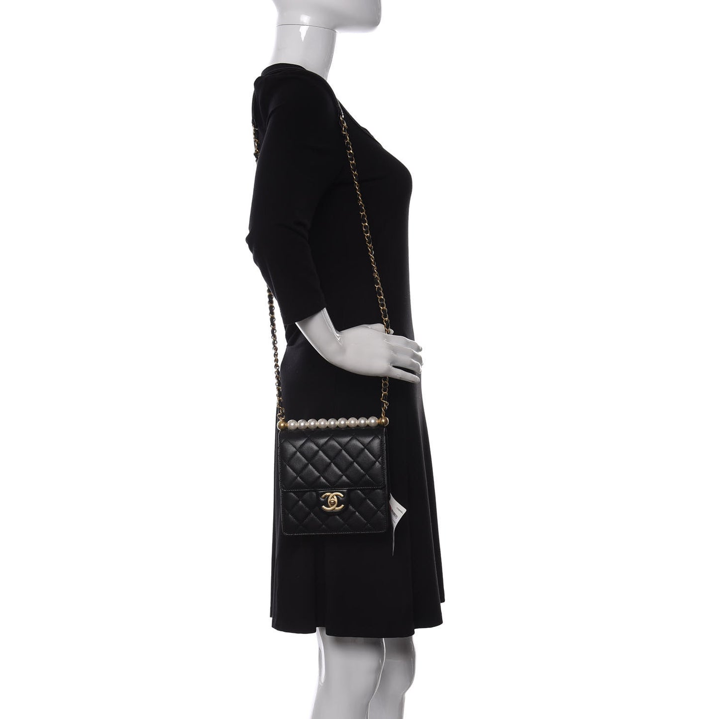 Goatskin Quilted Chic Pearls Flap Black