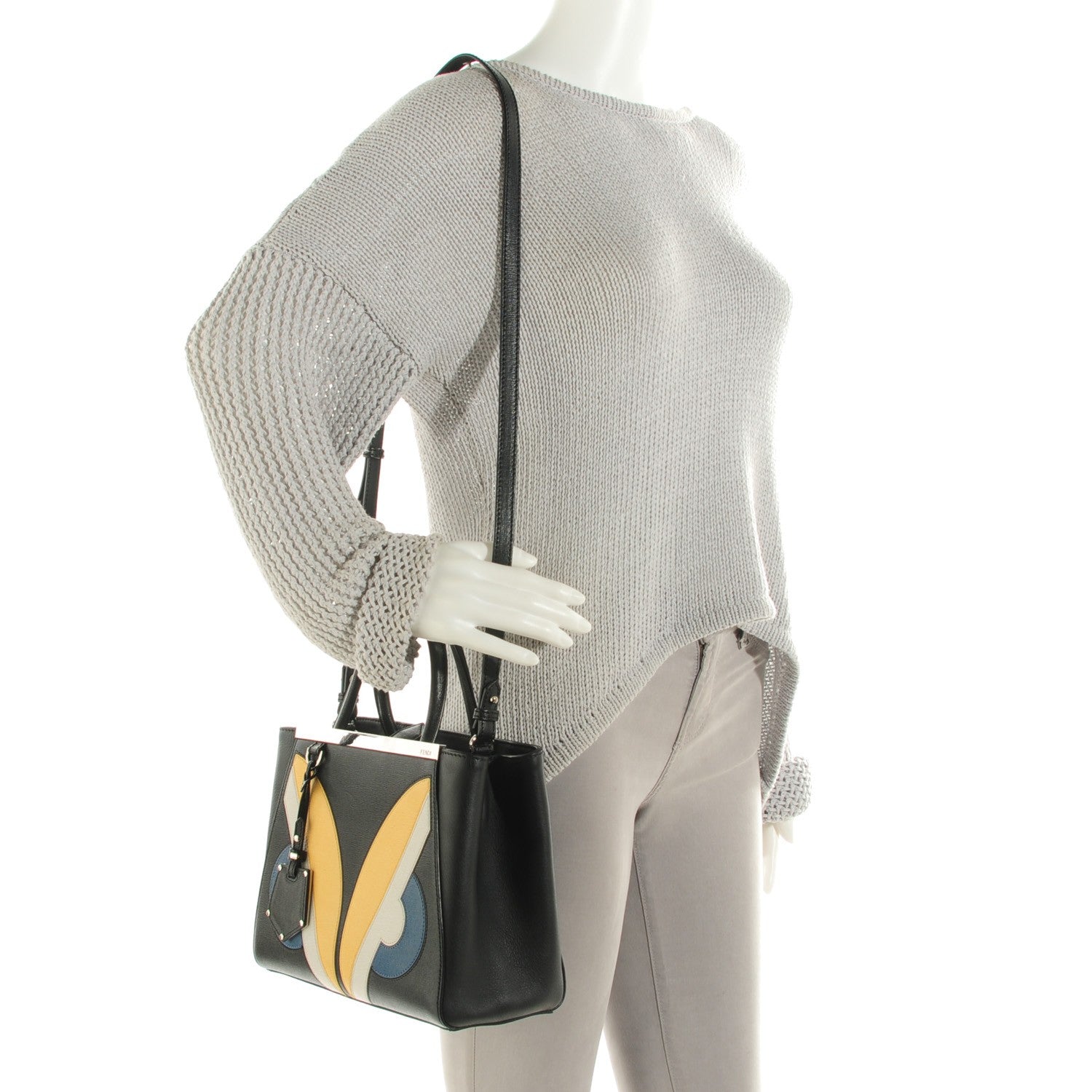 Fendi Saffiano Monster Colorblock Petite 2Jours Tote Black 4 of 11