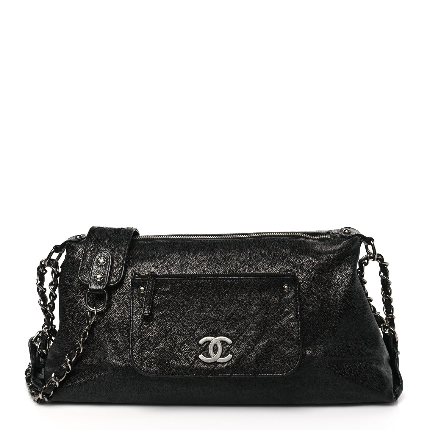 Glazed Caviar Pocket In The City Shoulder Bag Black