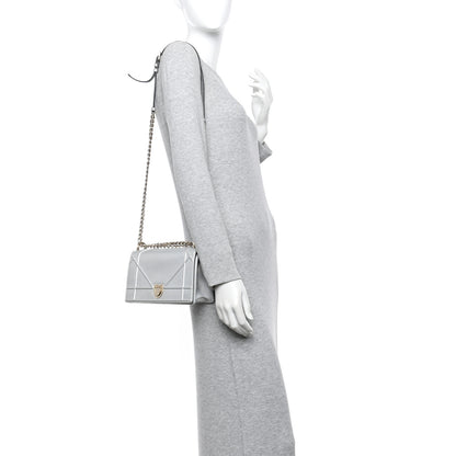 Christian Dior Metallic Grained Calfskin Diorama Wallet on Chain Pouch Silver 2 of 13