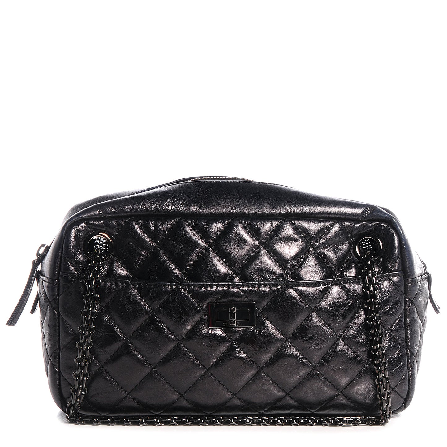 Metallic Aged Calfskin Quilted Medium Reissue Camera Case Black