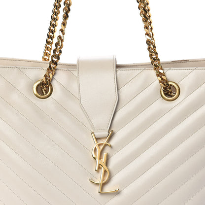 Saint Laurent Grain De Poudre Matelasse Chevron Monogram Shopping Bag White 8 of 20