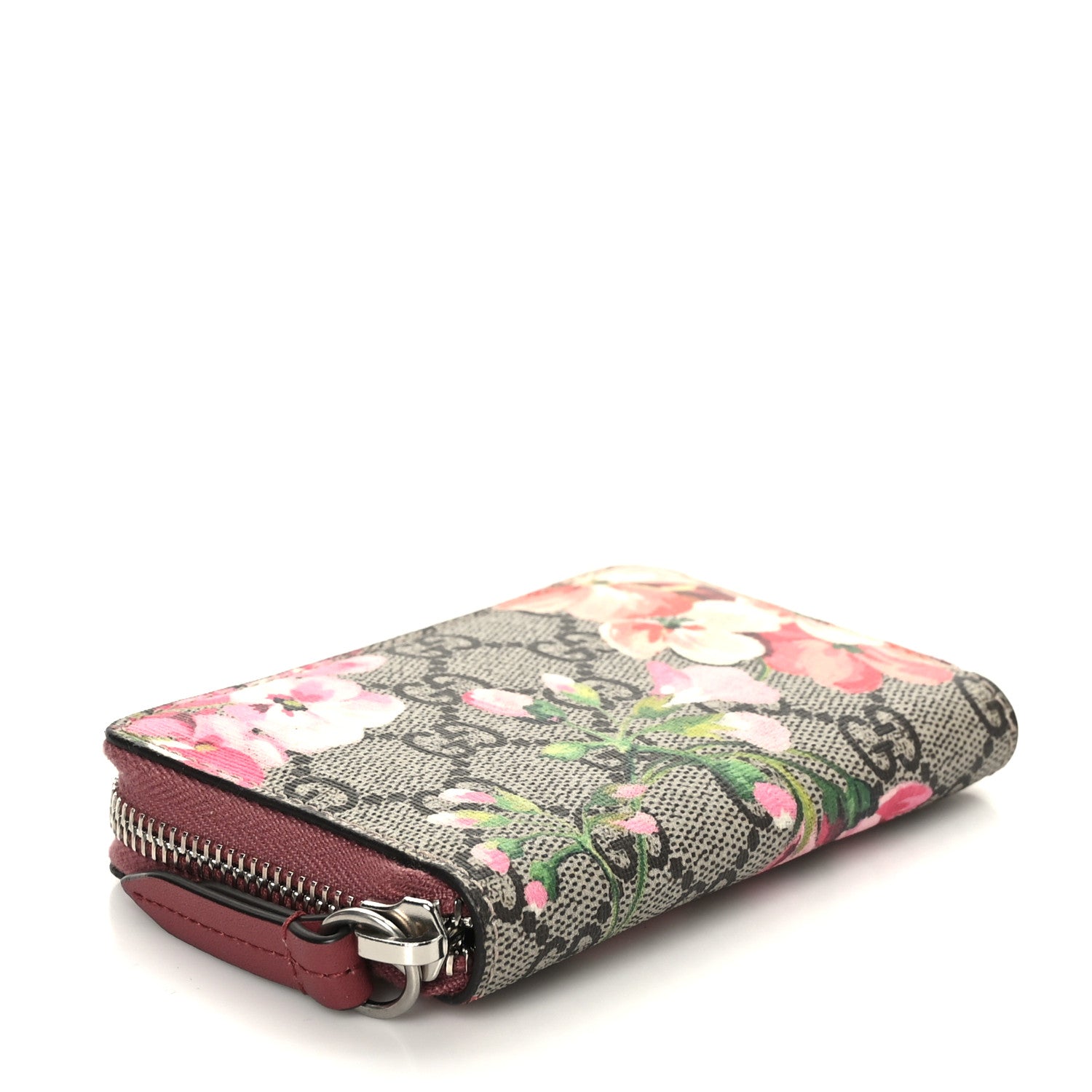 Gucci GG Supreme Monogram Blooms Zip Around Card Case Wallet Beige Multicolor Dry Rose 4 of 6