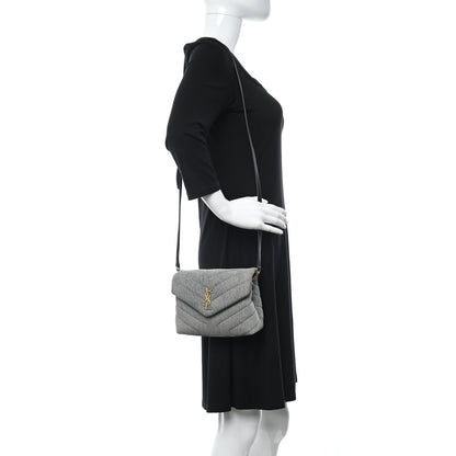 Saint Laurent Denim Y Quilted Monogram Toy Loulou Crossbody Bag Grey 2 of 13