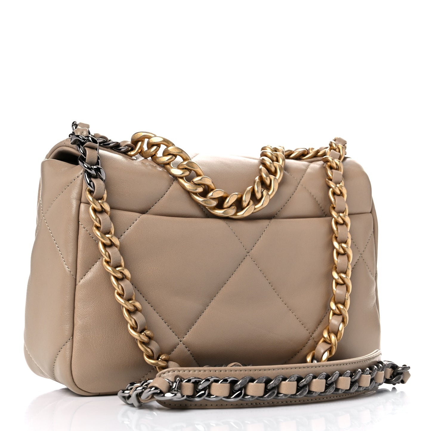 Lambskin Quilted Medium Chanel 19 Flap Dark Beige
