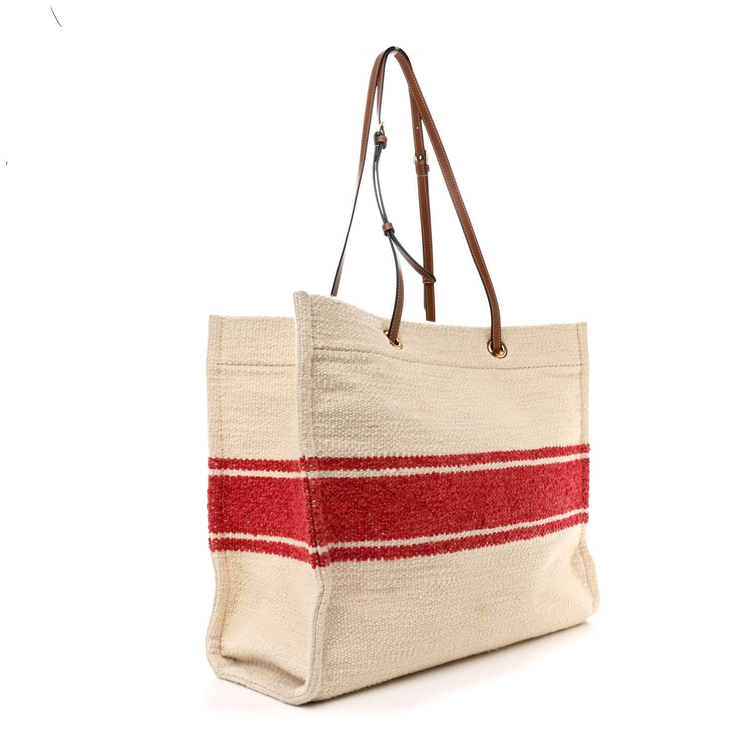 Celine Plein Soleil Textile Calfskin Horizontal Cabas Cream Red 3 of 10