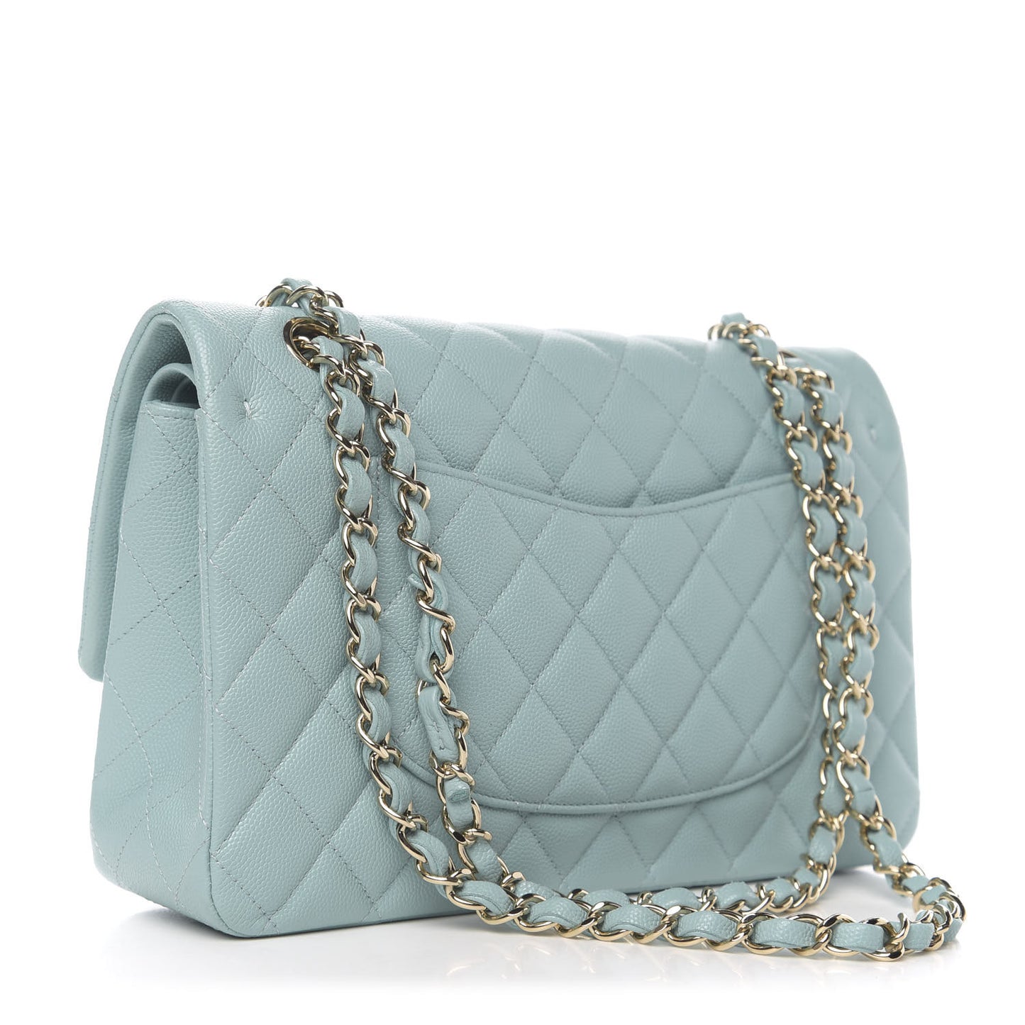 Caviar Quilted Medium Double Flap Light Blue