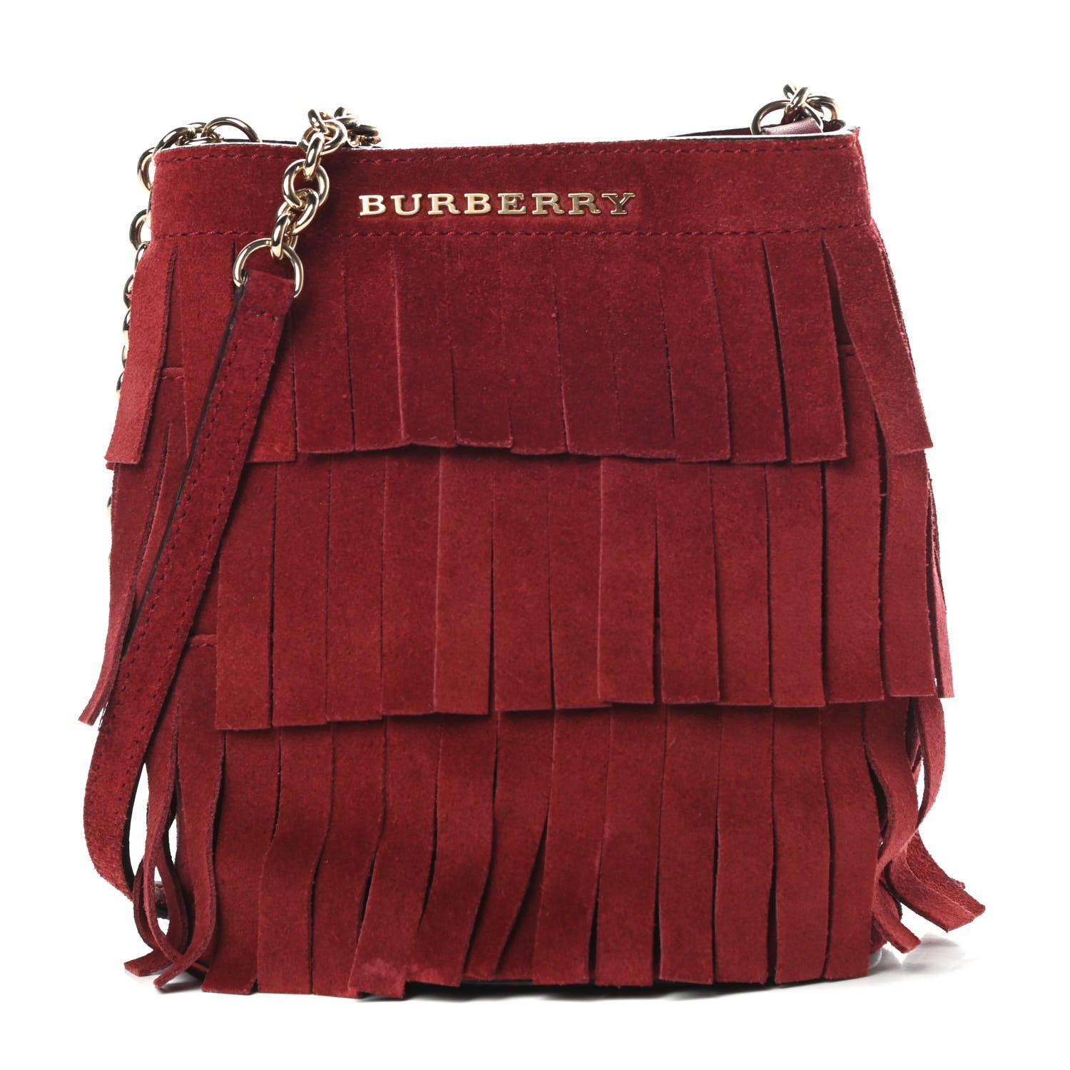 Burberry Suede Fringe Mini Bucket Bag Cherry 1 of 12