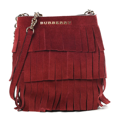 Burberry Suede Fringe Mini Bucket Bag Cherry 1 of 12