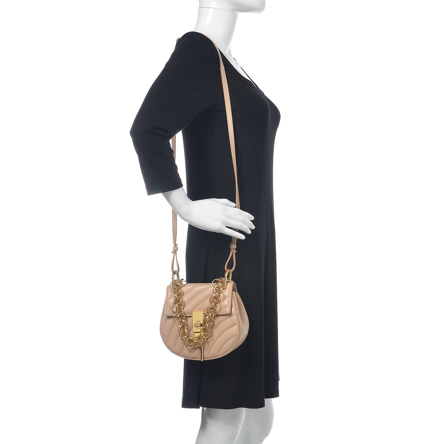 Calfskin Quilted Mini Drew Bijou Shoulder Bag Pearl Beige