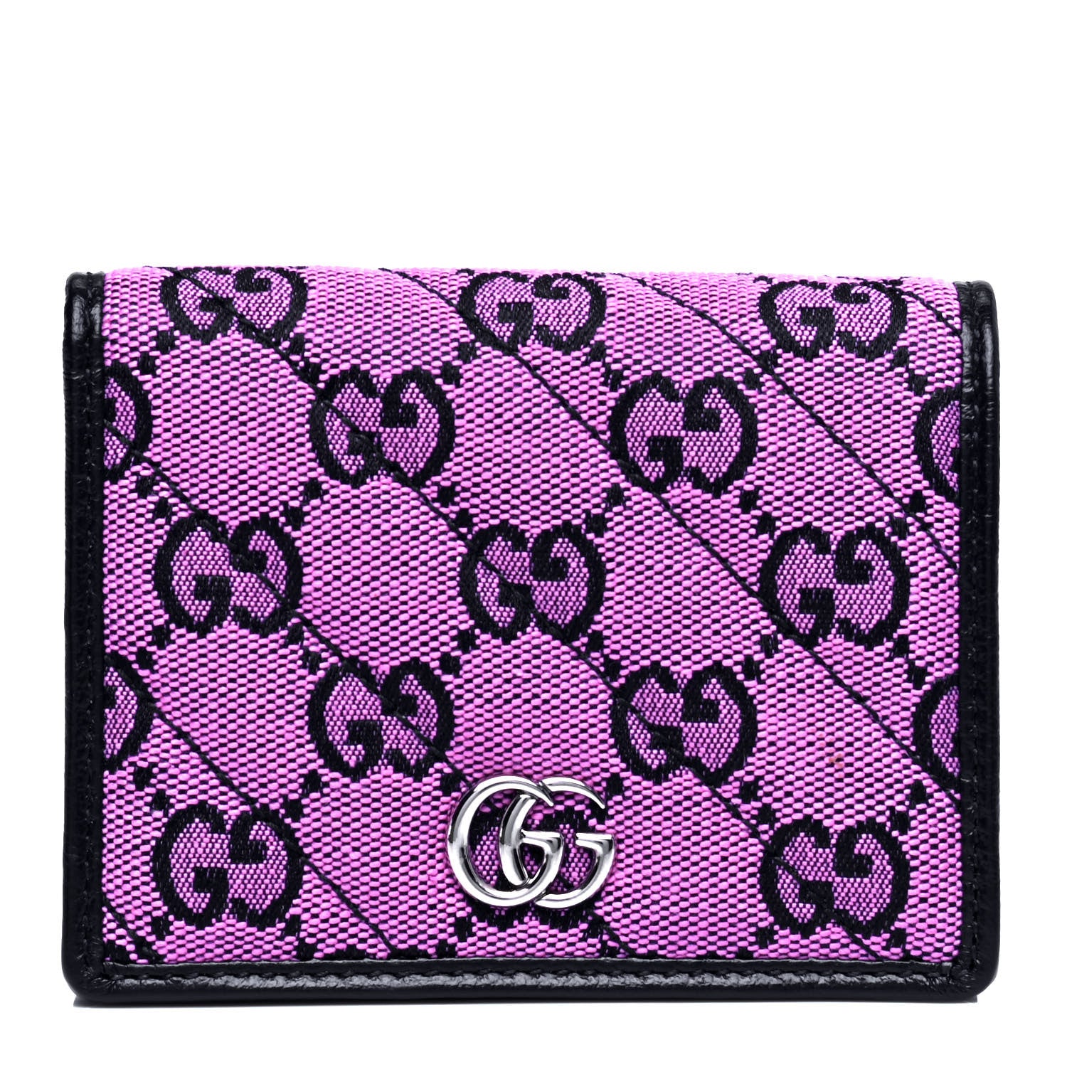 Gucci Monogram Multicolor Matelasse Diagonal GG Marmont Card Case Wallet Pink Blue 1 of 6