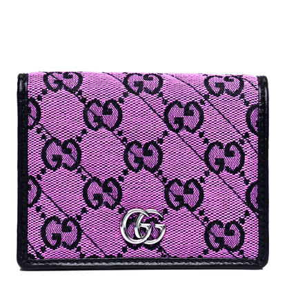 Gucci Monogram Multicolor Matelasse Diagonal GG Marmont Card Case Wallet Pink Blue 1 of 6