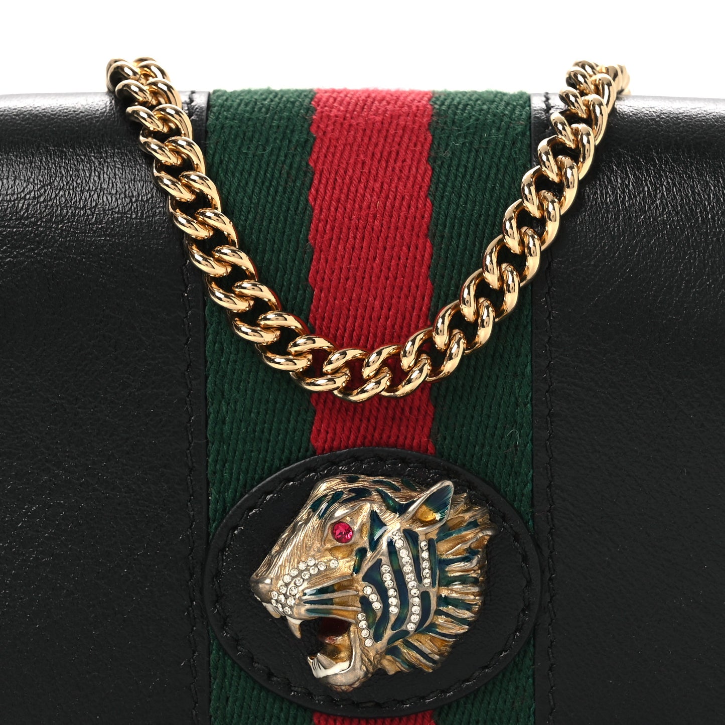 Calfskin Web Rajah Chain Card Case Wallet Black