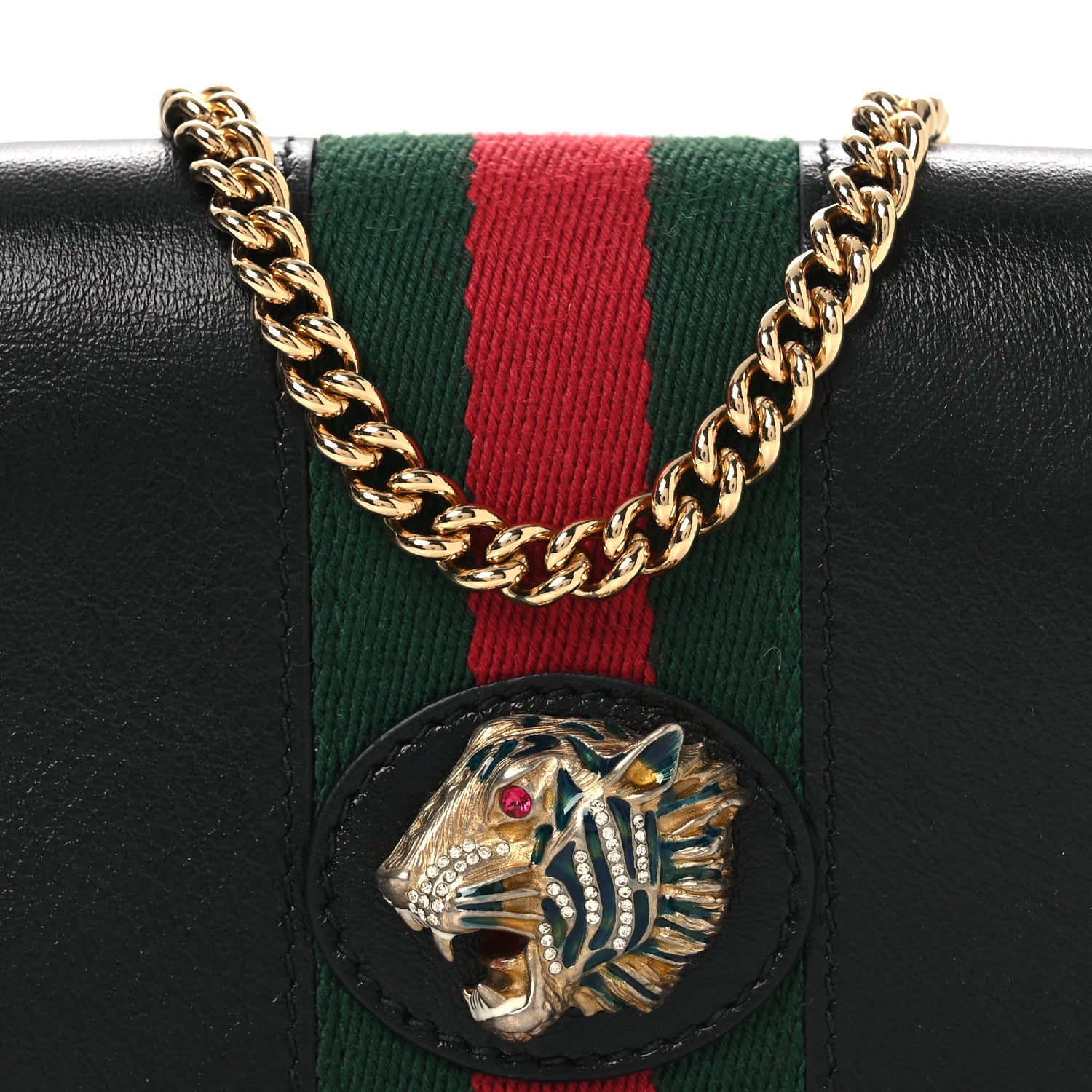 Gucci Calfskin Web Rajah Chain Card Case Wallet Black 7 of 9