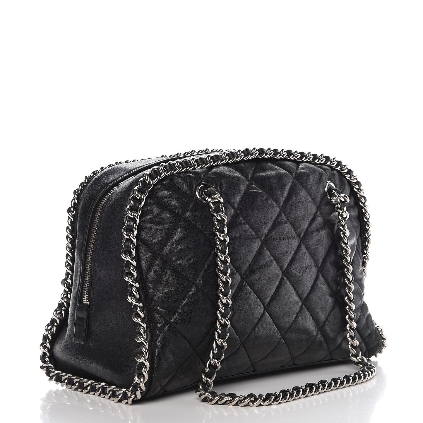 Washed Lambskin Quilted Chain Around Bowler Black