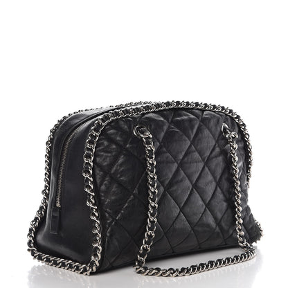 Chanel Washed Lambskin Quilted Chain Around Bowler Black 3 of 12
