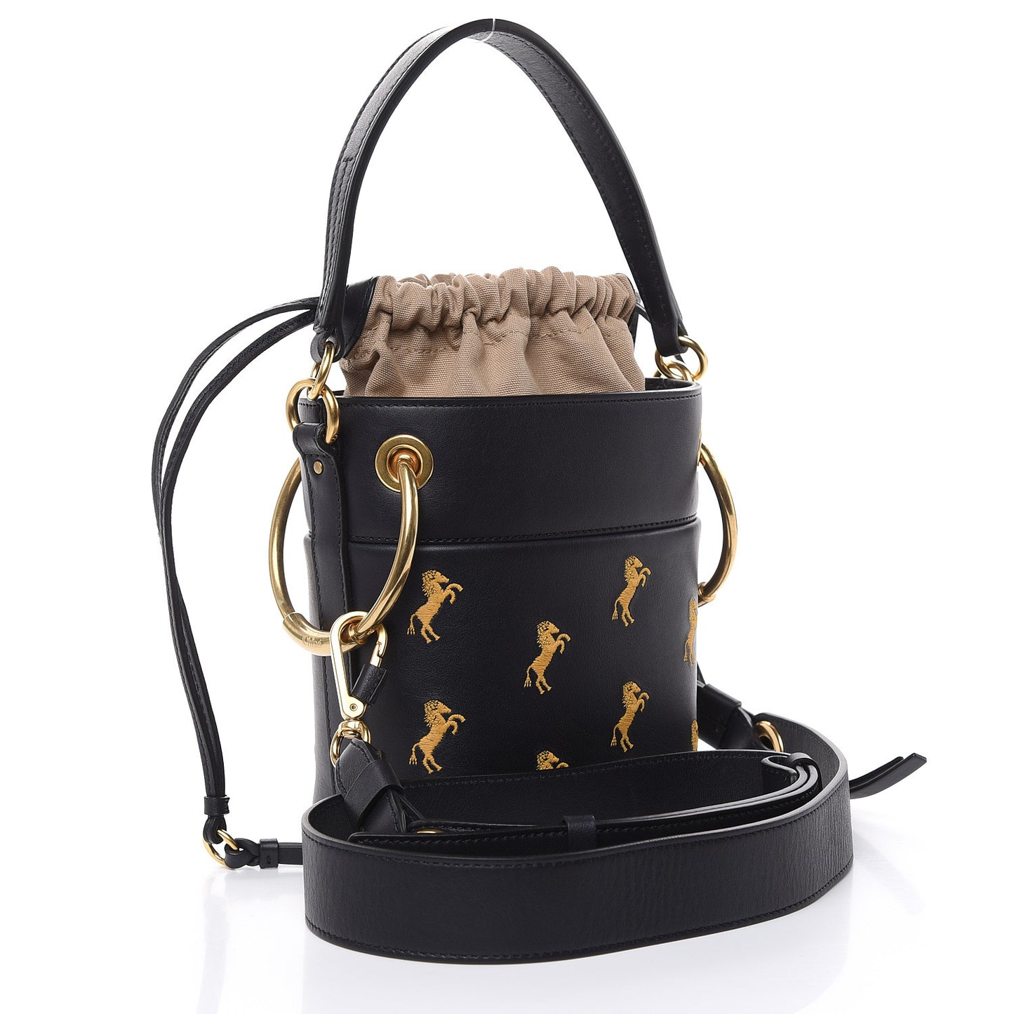 Smooth Calfskin Little Horses Embroidered Mini Roy Bucket Bag Full Blue