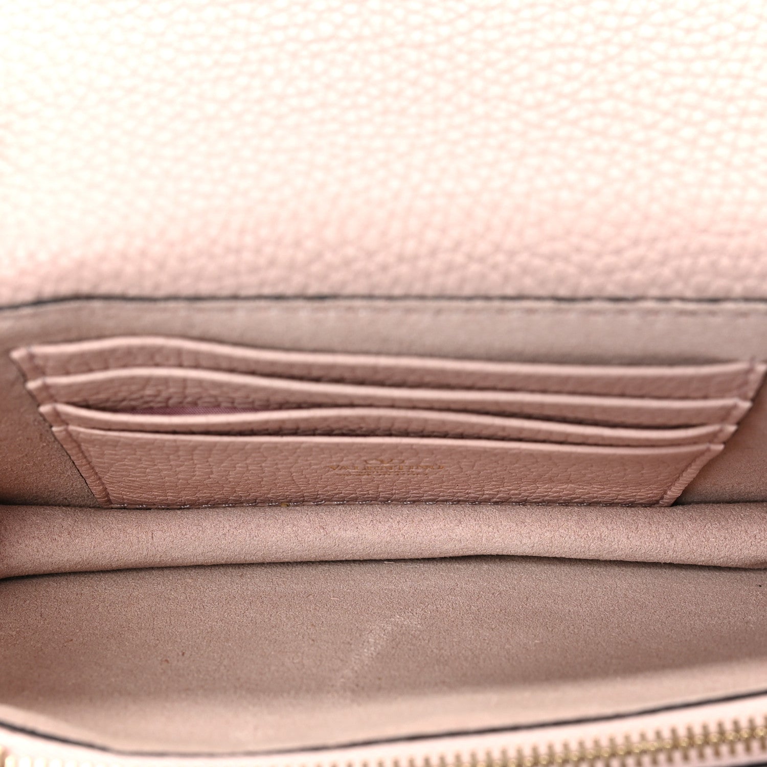 Valentino Garavani Pebbled Calfskin Rockstud Flip Lock Wallet On Chain Pouch Poudre 5 of 8