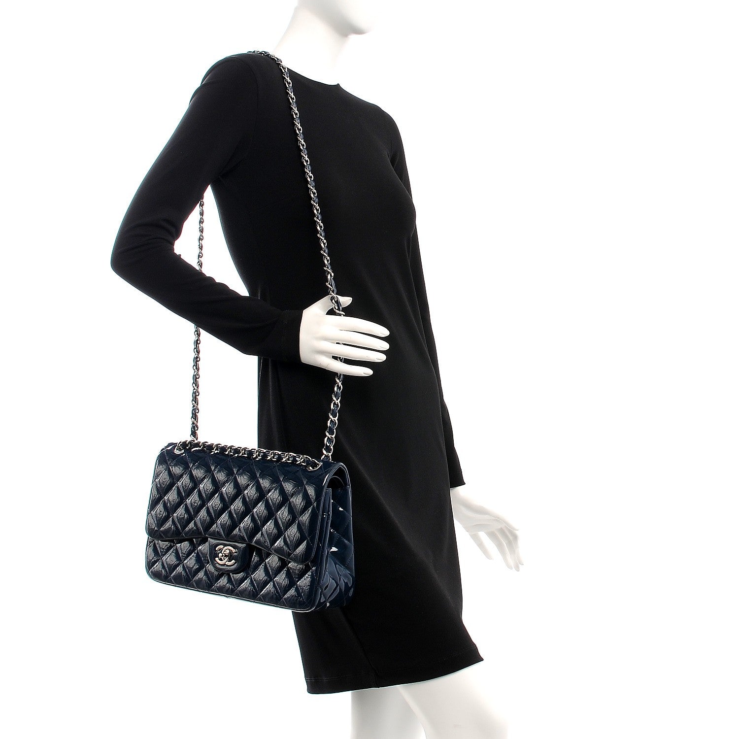 Chanel Patent Quilted Jumbo Double Flap Navy Blue 2 of 7